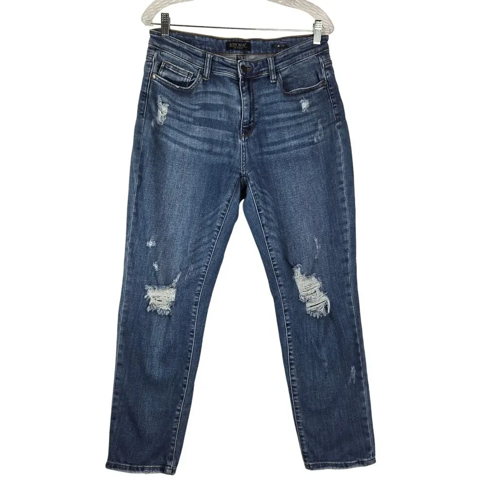 Judy Blue Size 11 Size 30 Distressed‎ Blue Jeans Med Wash Style JB82334DK # 792